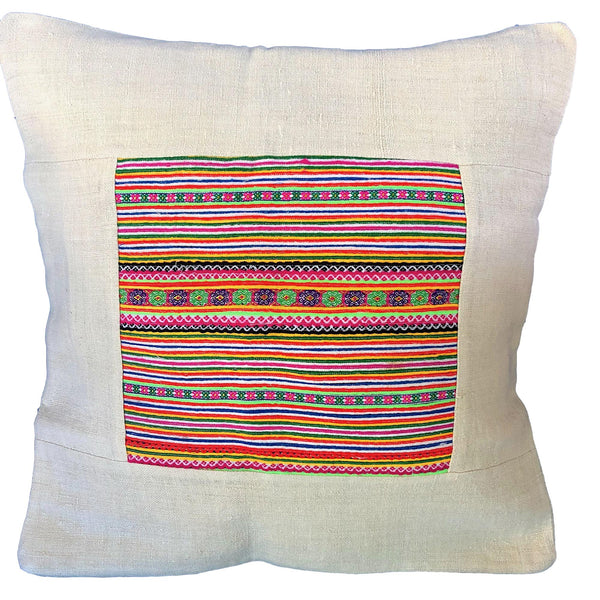 Natural Hemp Cushion with Hmong Braid Panel - Pallu Design