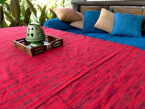 Red cotton ikat tablecloth-PalluDesign