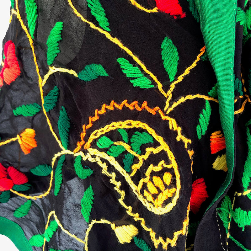 Black Embroidered Scarf or Shawl in Georgette - Pallu Design