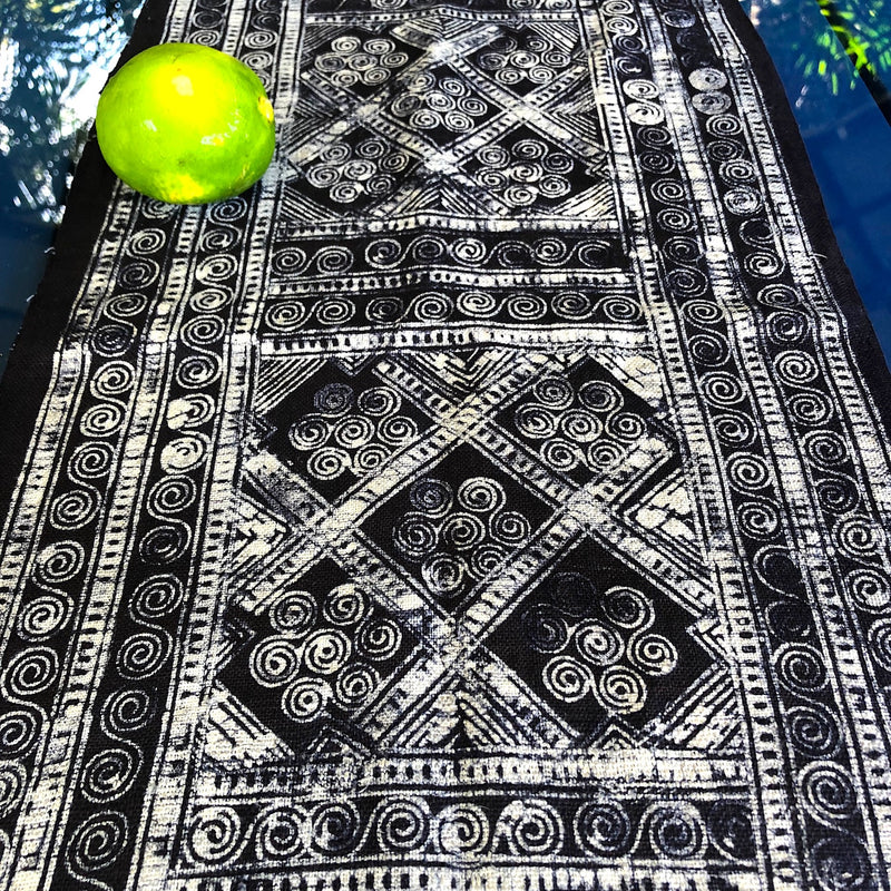 Hmong batik fabric table runner - Indigo dyed