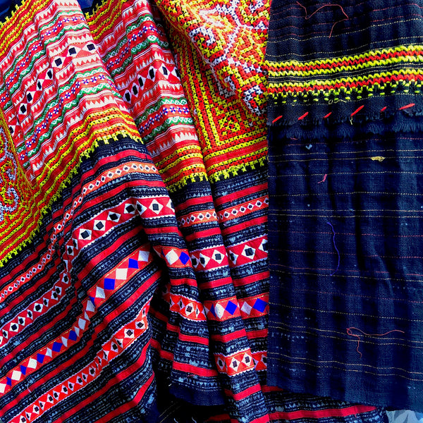 Hmong Embroidered Hemp Fabric - Table Runner