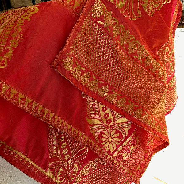 Brocade Shawl - orange, gold and pink silk