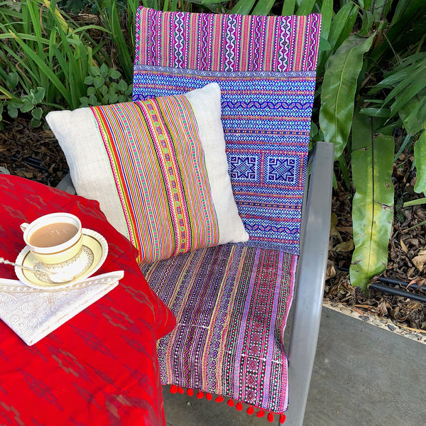 Hmong Fabric Bed or Table Runner - Embroidery and Braids - Pallu Design