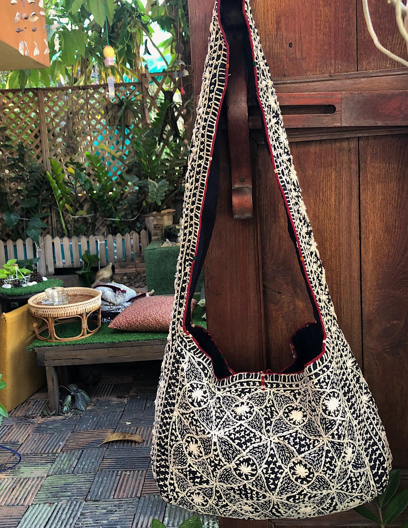 Indigo and White Embroidered Tote Bag