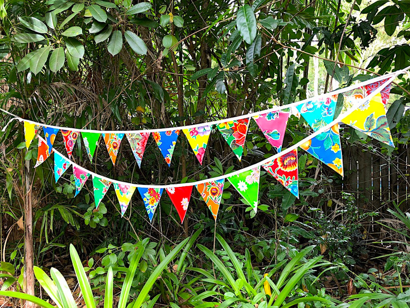 Wedding Bunting - 12 Flags Mexican Oilcloth Outdoor Garland - Pallu Design
