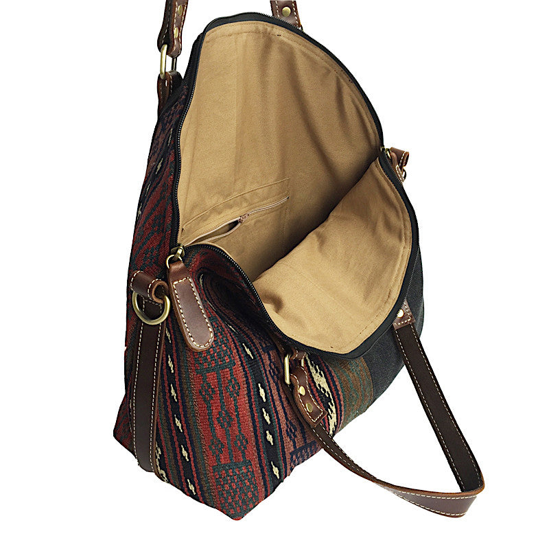 Kilim Rug and Washed Canvas Travel Bag - Black - Pallu Design