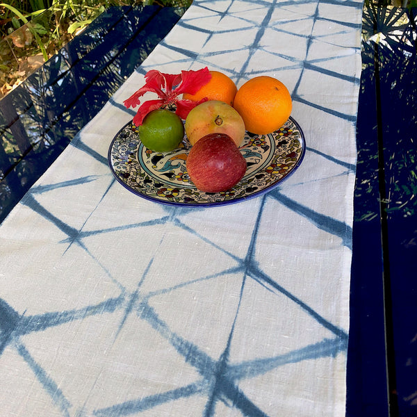 Indigo Shibori Linen Table Runner