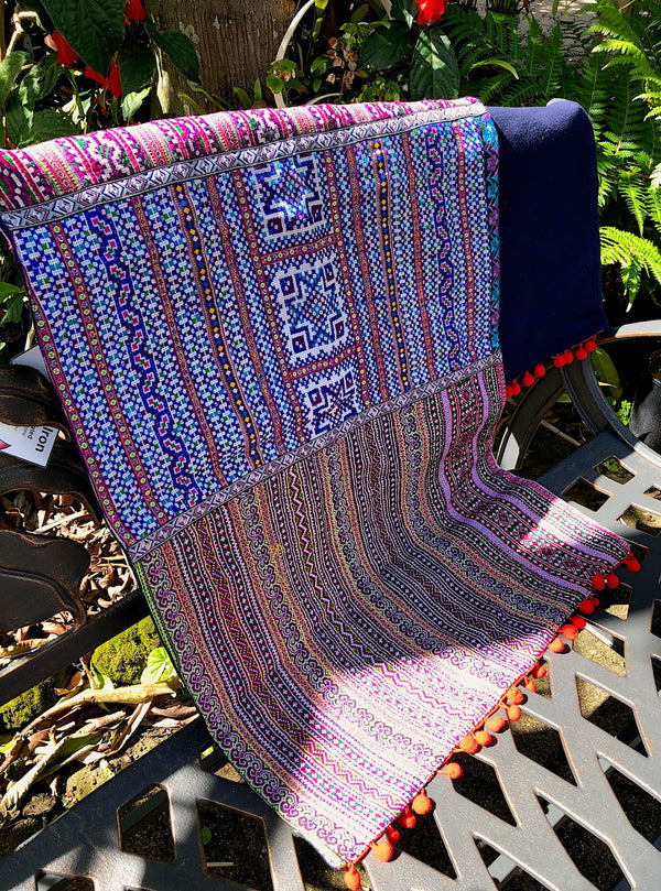 Hmong Fabric Bed or Table Runner - Embroidery and Braids - Pallu Design