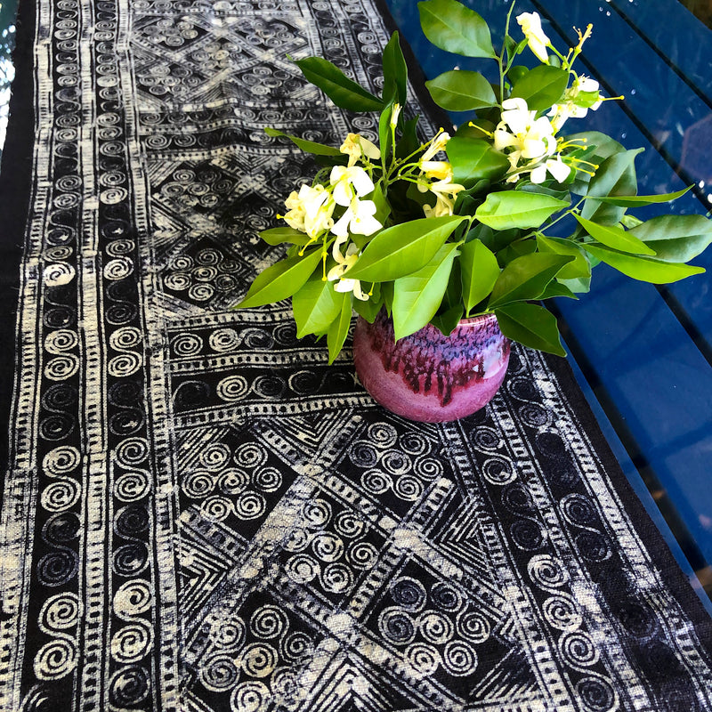 Hmong batik fabric table runner - Indigo dyed