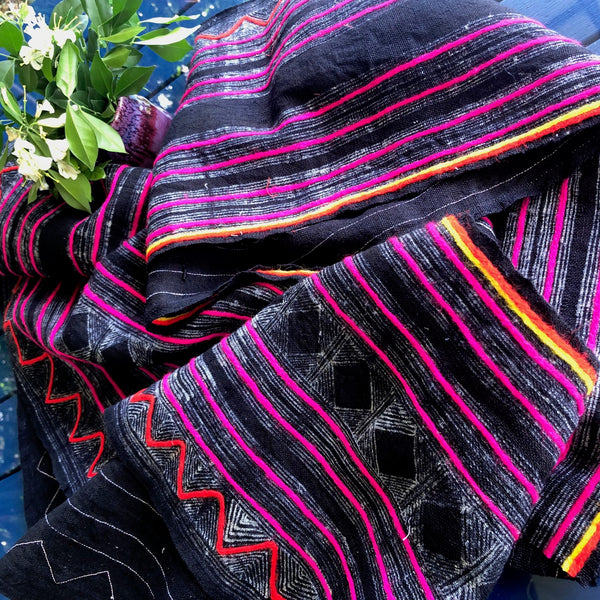 Indigo Hemp Fabric Hmong Table Runner Indigo Dyed