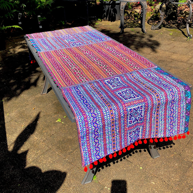 Embroidered Table Runner - Hmong Fabrics and Braid - Pallu Design