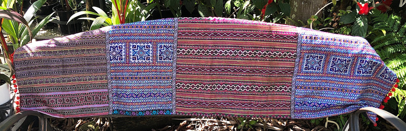Embroidered Table Runner - Hmong Fabrics and Braid - Pallu Design