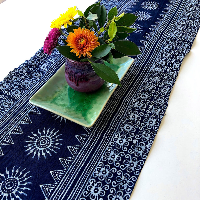 Table Runner - Indigo dyed batik Hmong fabric