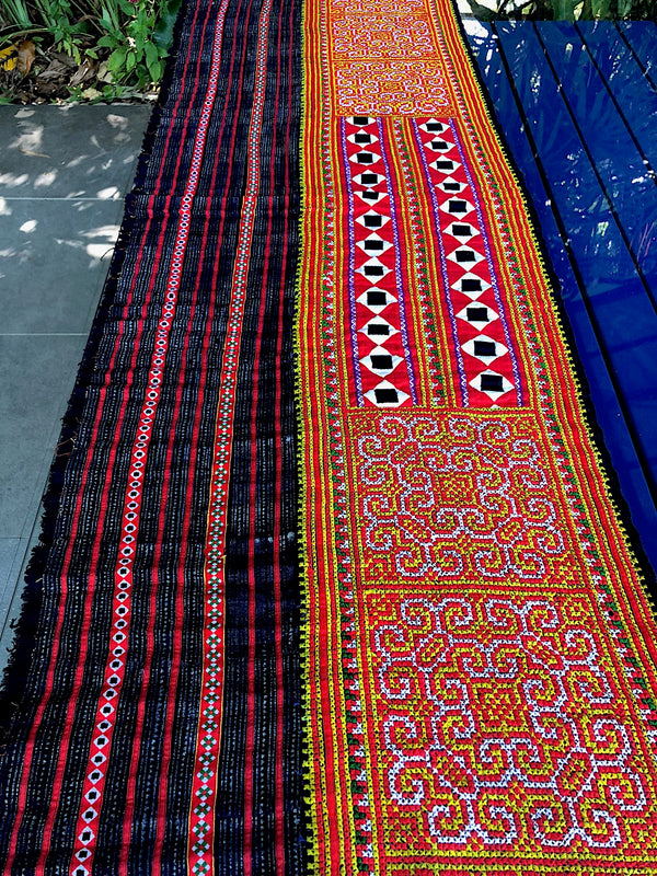 Hmong embroidered appliqued hemp and cotton fabric