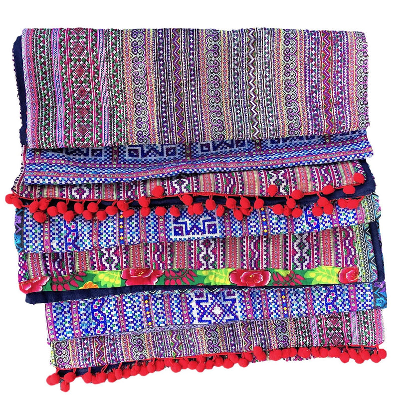 Hmong Fabric Bed or Table Runner - Embroidery and Braids - Pallu Design