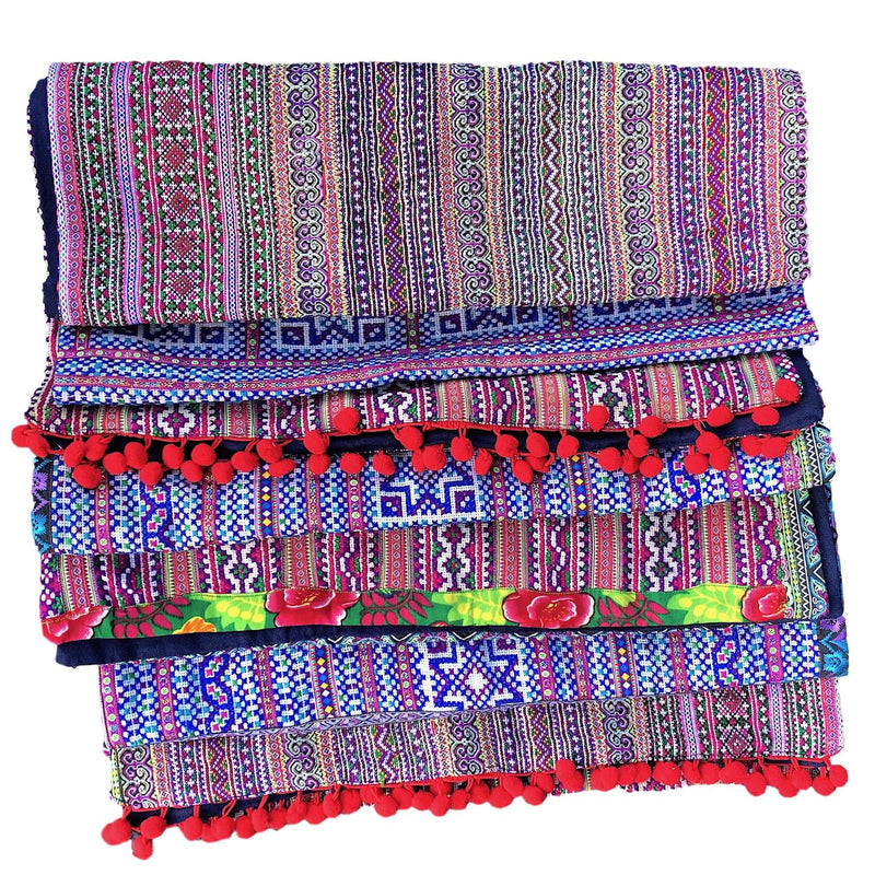 Embroidered Table Runner - Hmong Fabrics and Braid - Pallu Design