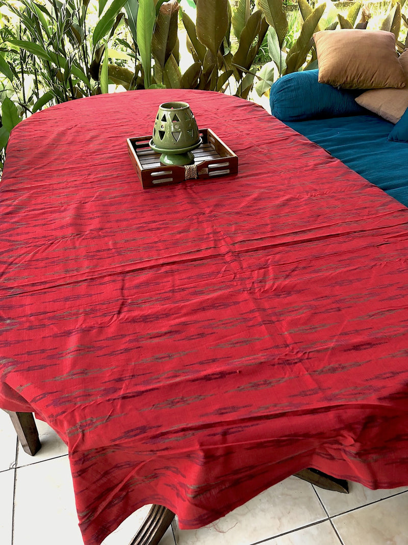 Cotton ikat red table cloth or sarong - Pallu Design