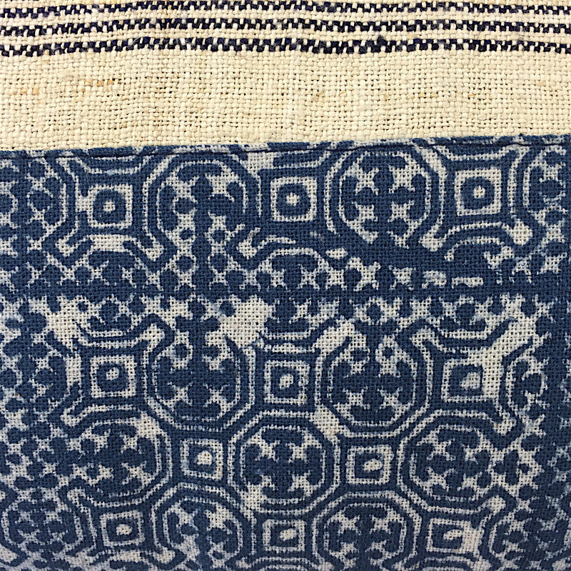 Hmong Indigo Batik & Hemp Cushion - Square with Tassels - Pallu Design