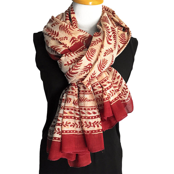 Cotton scarf block printed in original tropical fern design - Pallu Design