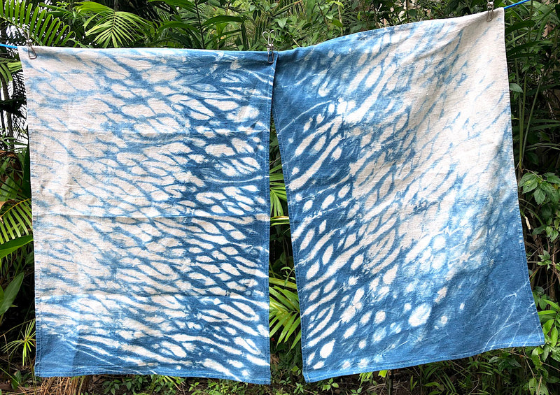 Indigo Shibori Linen Tea Towels - Set of 2: Ocean White or Oatmeal