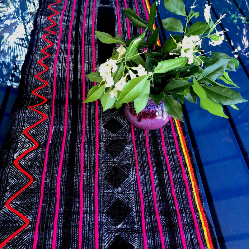 Indigo Hemp Fabric Hmong Table Runner Indigo Dyed