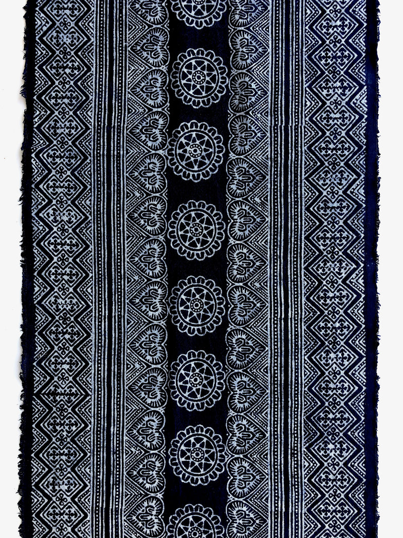 Indigo Batik Hmong Fabric - Sun Motif