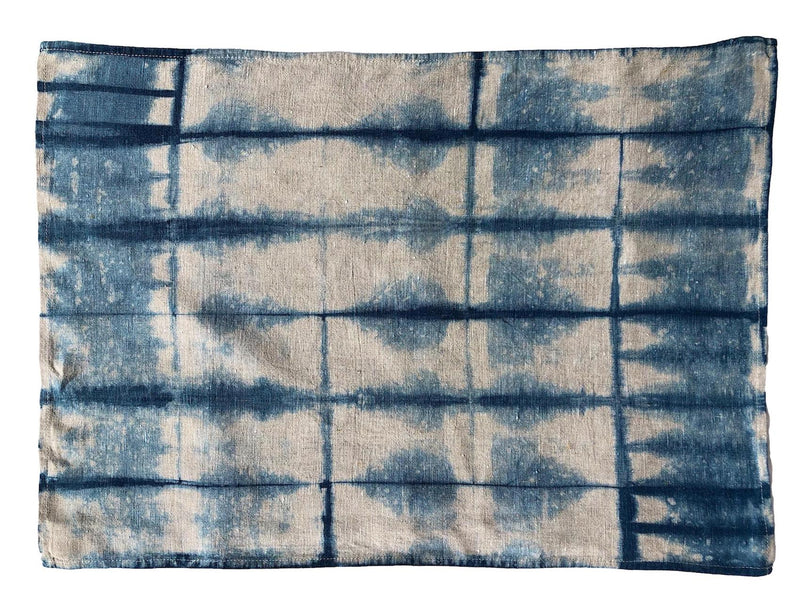 Indigo Shibori Linen Tea Towels - Set of 2: Stripe