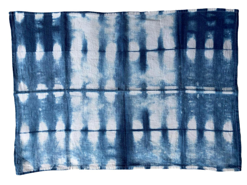 Indigo Shibori Linen Tea Towels - Set of 2: Stripe