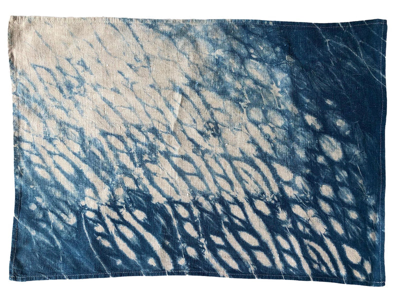 Indigo Shibori Linen Tea Towels - Set of 2: Ocean White or Oatmeal