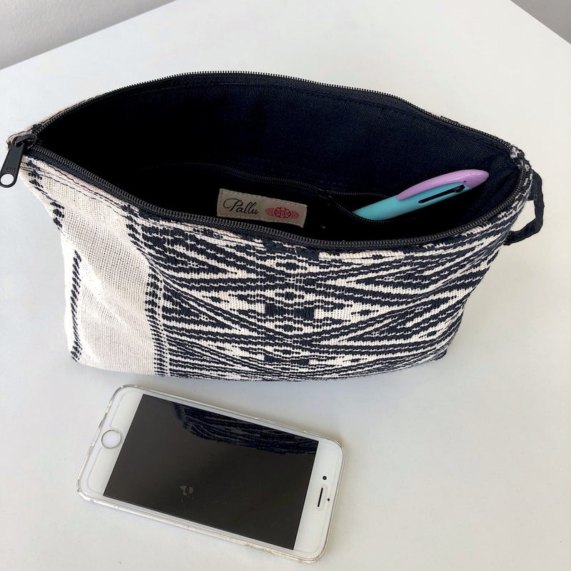 Black and White Clutch Bag - Handwoven Zip pouch in star design - Pallu Design