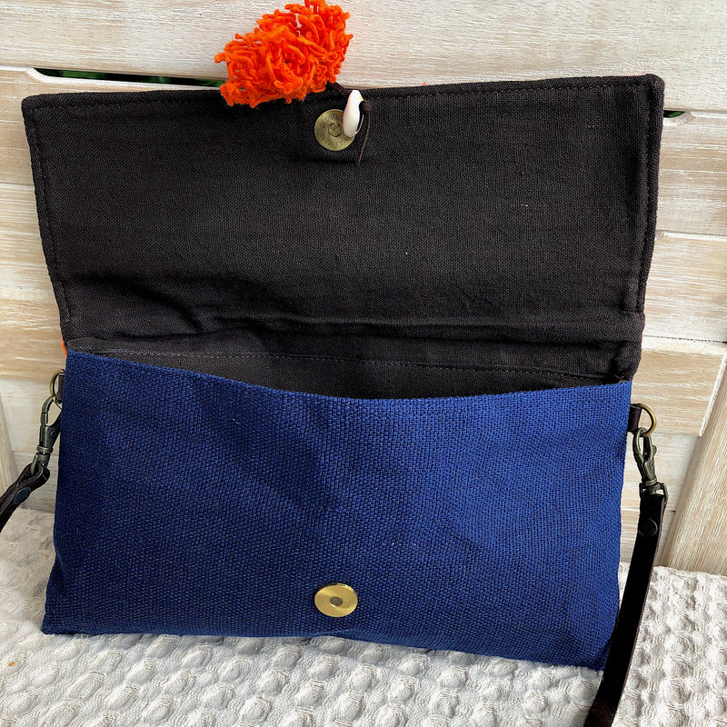 Pom Pom Clutch Bag with Shoulder Strap & Tassels