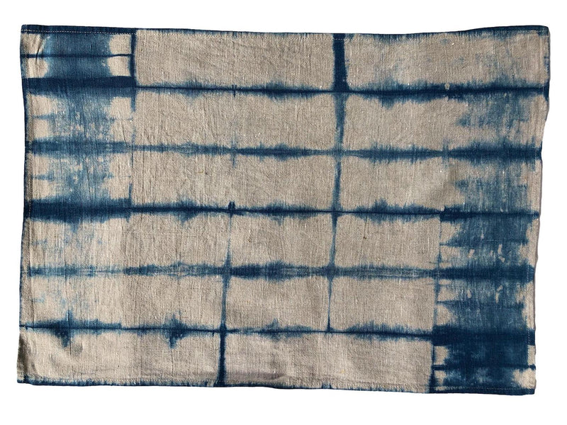 Indigo Shibori Linen Tea Towels - Set of 2: Stripe