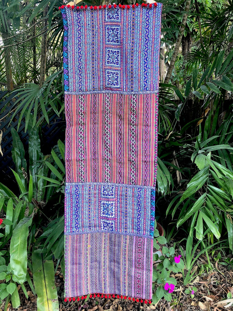 Embroidered Table Runner - Hmong Fabrics and Braid - Pallu Design