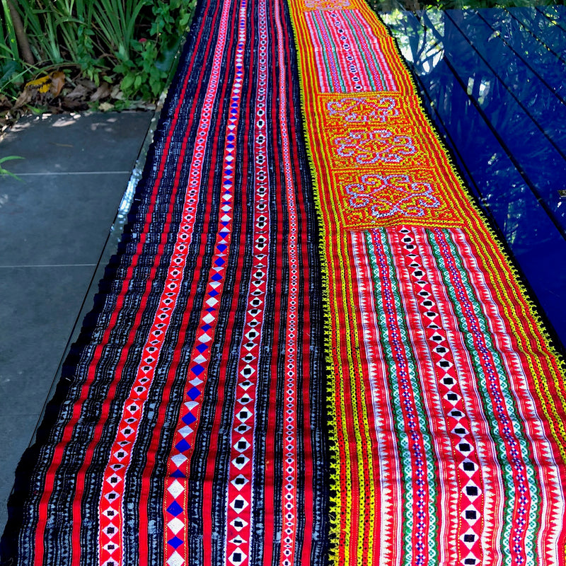 Hmong Embroidered Hemp Fabric - Table Runner