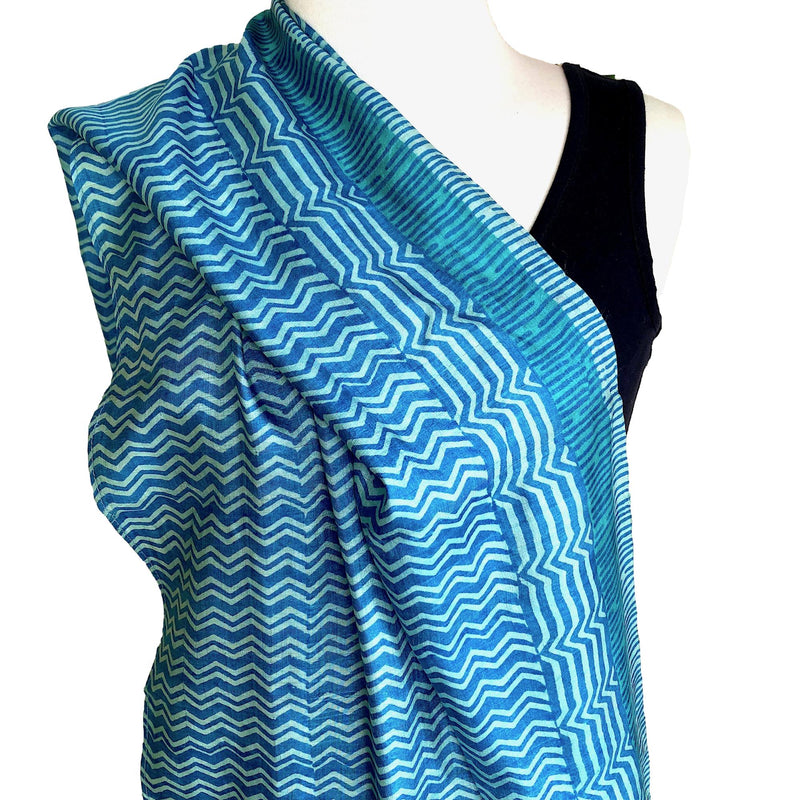 Aqua silk sari scarf - Pallu Design