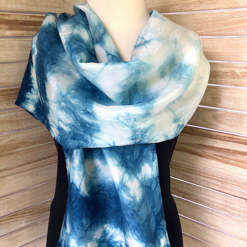 Silk shibori indigo dyed scarf - Pallu Design
