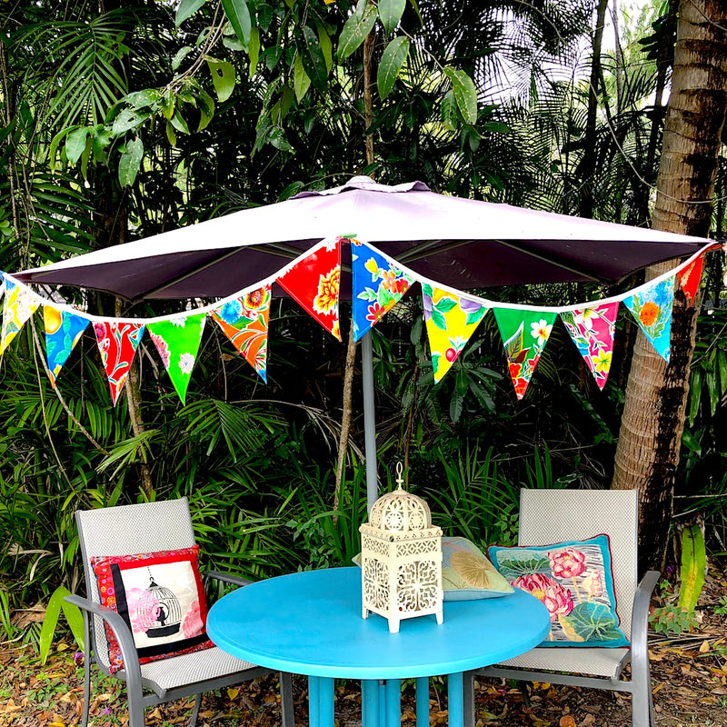 Wedding Bunting - 12 Flags Mexican Oilcloth Outdoor Garland - Pallu Design