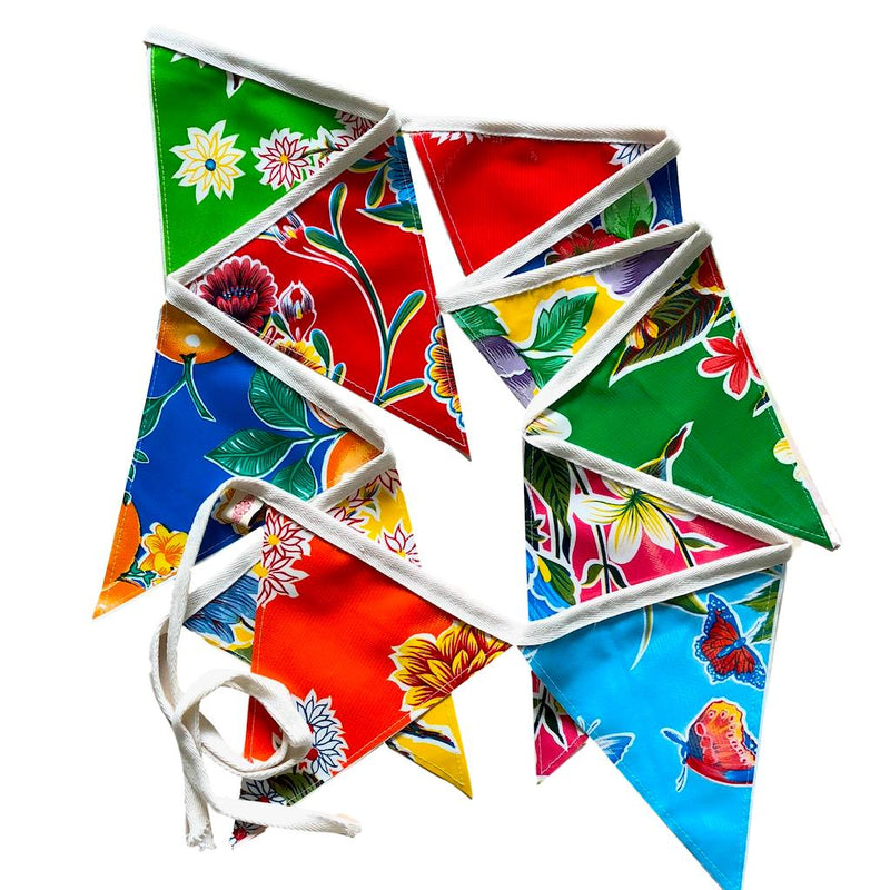 Wedding Bunting - 12 Flags Mexican Oilcloth Outdoor Garland - Pallu Design