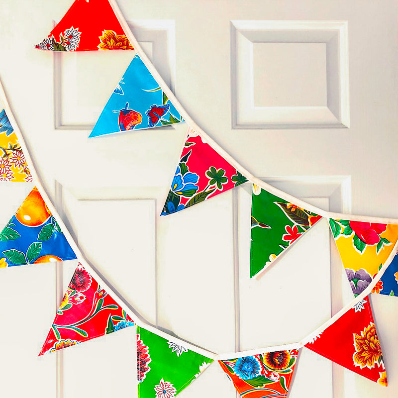 Wedding Bunting - 12 Flags Mexican Oilcloth Outdoor Garland - Pallu Design