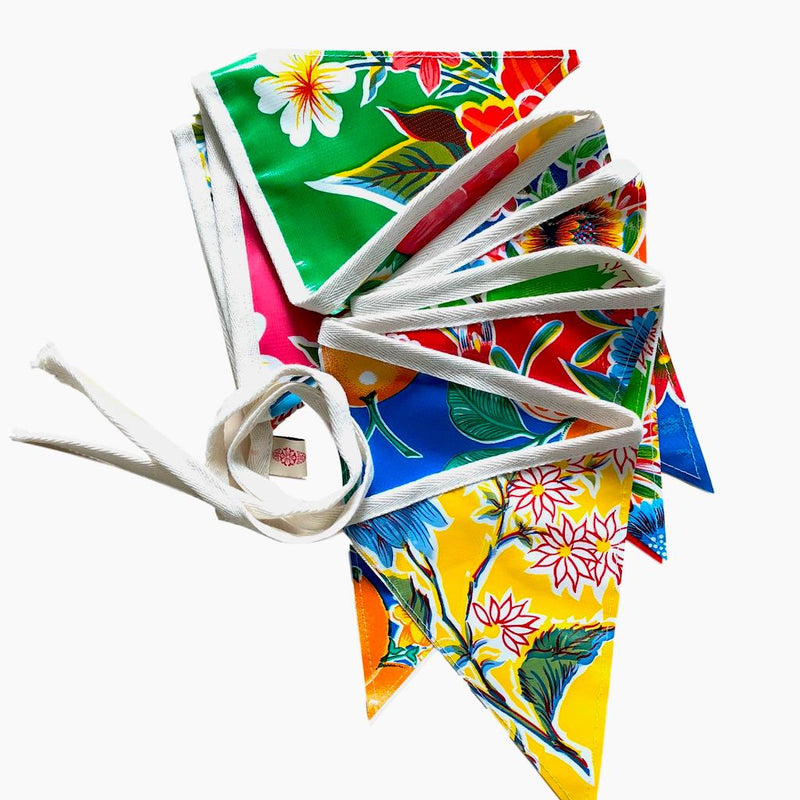 Wedding Bunting - 12 Flags Mexican Oilcloth Outdoor Garland - Pallu Design