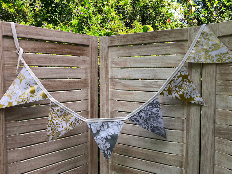 Gold and Silver Wedding Bunting - 12 Flags - Outdoor Garland - Pallu Design