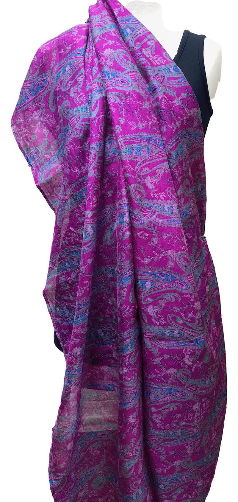 long silk magenta sari scarf - Pallu Design