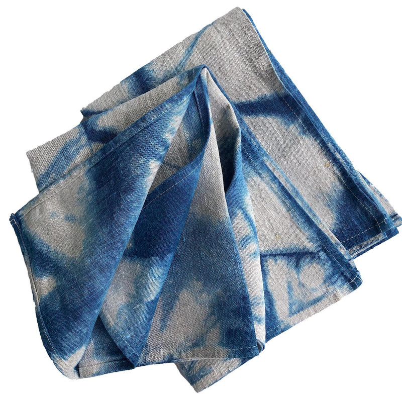 Indigo Shibori Linen Tea Towels - Set of 2: Hexagon