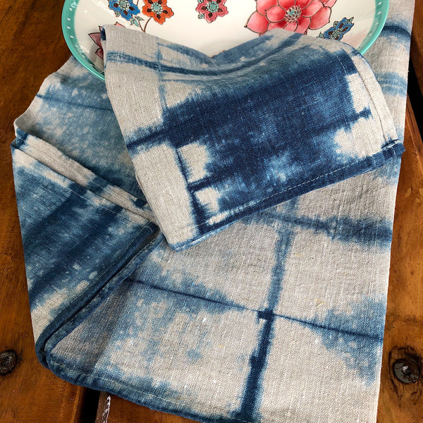 Linen indigo Dyed Tea Towels - Pallu Design