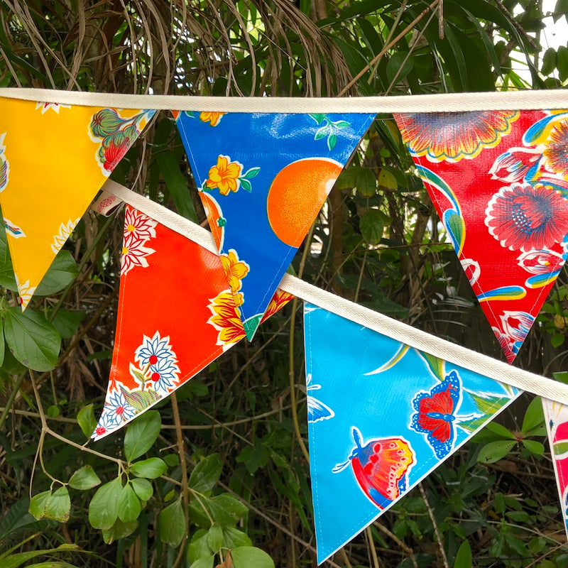 Wedding Bunting - 12 Flags Mexican Oilcloth Outdoor Garland - Pallu Design