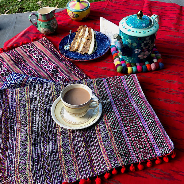 Hmong Fabric Bed or Table Runner - Embroidery and Braids - Pallu Design