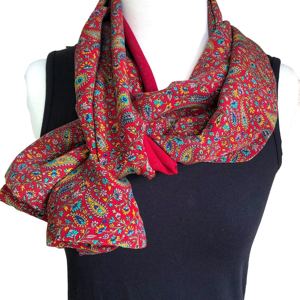 Red paisley design silk scarf - Pallu Design