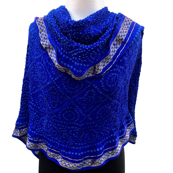 Cobalt and Peacock Silk Bandhani Shawl