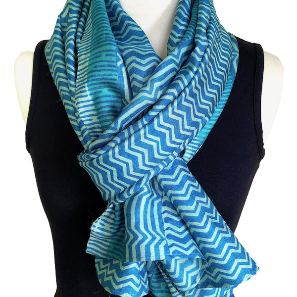 Aqua silk scarf - Pallu Design