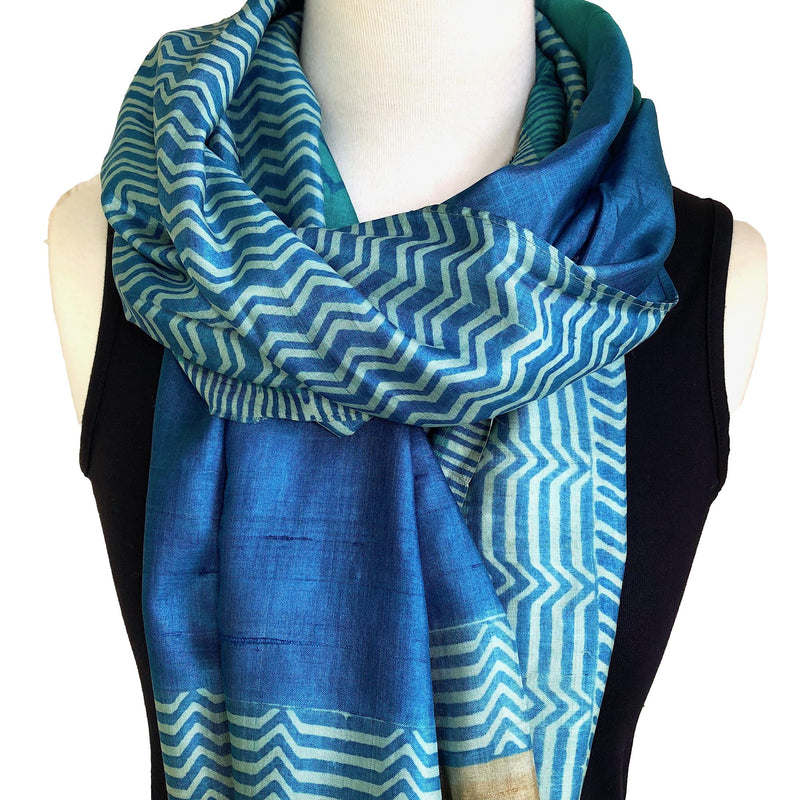 Long silk scarf in aqua and gold - Pallu Design